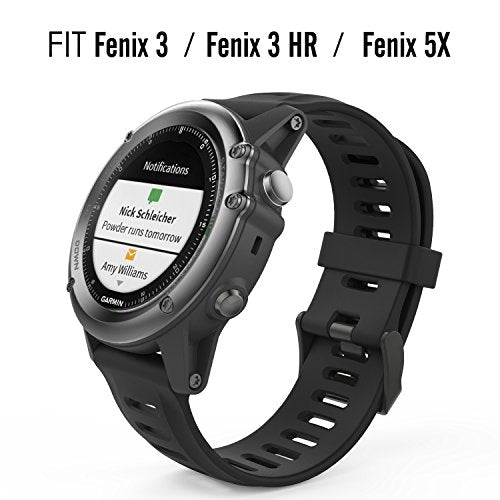 Silicone Watch Band for Garmin Fenix 3/5X - Black - 1 Pack