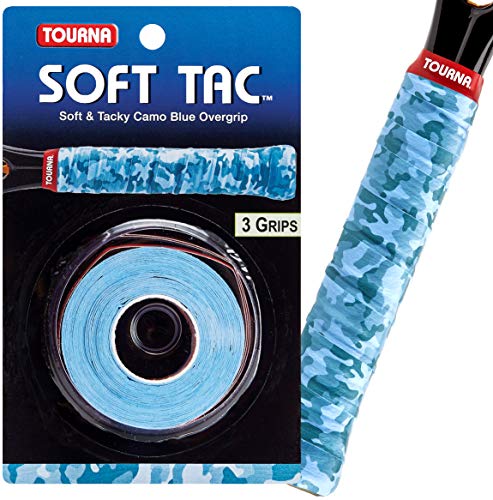 Tourna Soft Tac Neon Blue Camo Overgrip Pack of 3 - Tacky, Sweat-Absorbing Tennis & Sports Grip