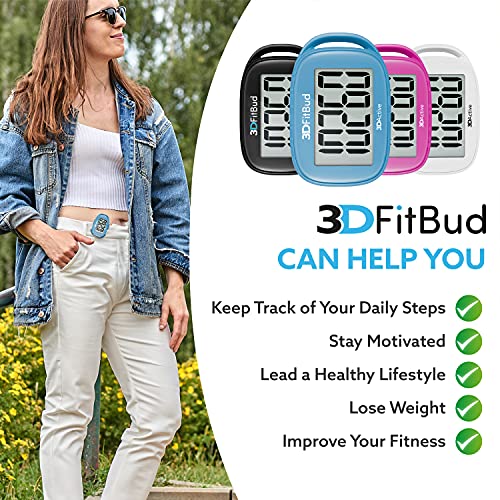 3D Pedometer Step Counter with Clip & Lanyard - Light Blue
