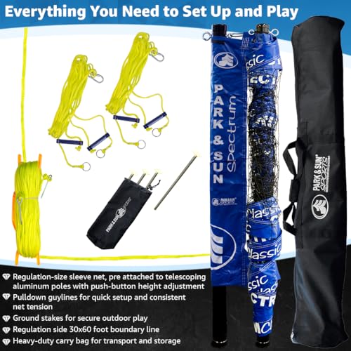 Adjustable Professional Outdoor Volleyball Net System - Classic Blue