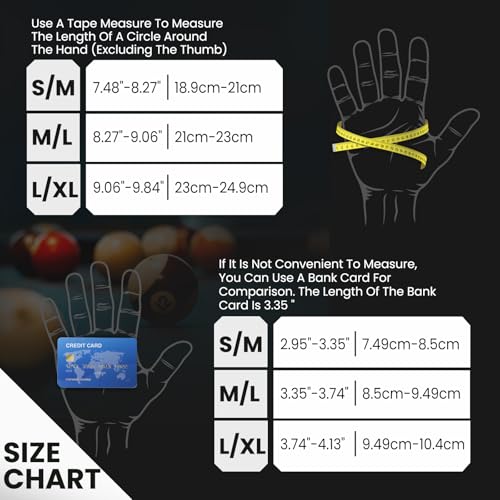 Billiard Pool Gloves for Left Hand - 3 Finger, Black, Large