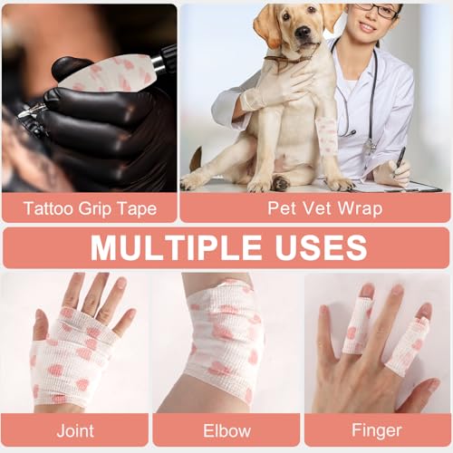 Self Adhesive Bandage Wrap 2 Inch x 5 Yards - 24 Pack, White Heart, Elastic, Sports & Pet First Aid