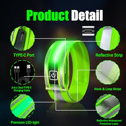 Ocuvaep Rechargeable LED Reflective Armbands for Running, Green, Small (5.9-14")