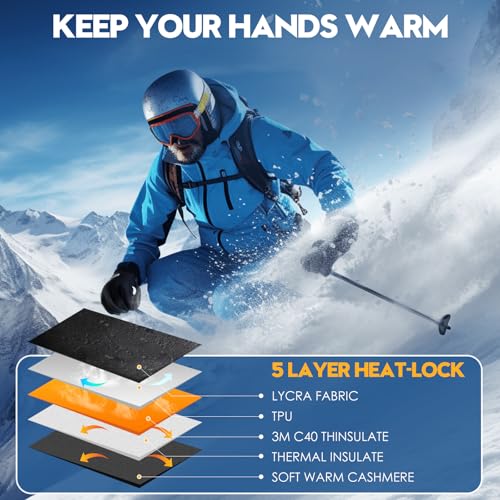 Bruvoalon Winter Gloves for Men & Women, 3M Thinsulate, Lycra, Touchscreen, Anti-Slip (Black, Medium)