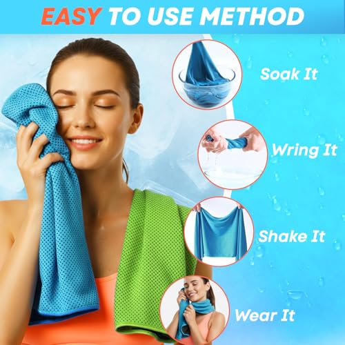 Cooling Towels 4 Pack - Soft Breathable Microfiber for Gym & Outdoor - Grey, Pink, Green, Blue