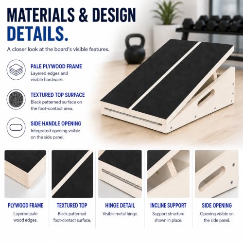 Pro Slant Board - Wooden Calf Stretching Board with 5 Angles, 16"L x 12.5"W, 500 lb Capacity