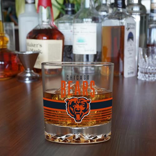 Chicago Bears NFL 11.5oz Rocks Glass - Heavy Base Whiskey Tumbler, Durable Home Bar Drinkware