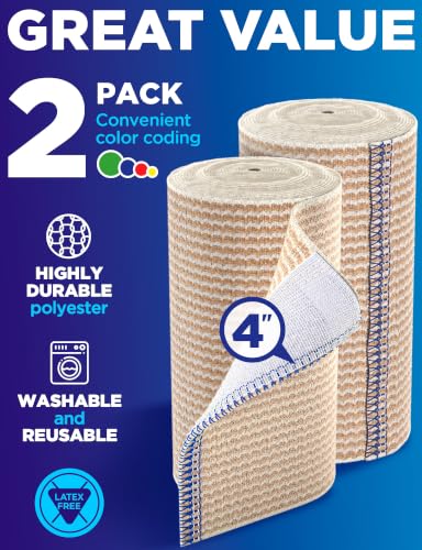 Premium Elastic Bandage Wrap - 4” (2pk) Self-Closing Compression