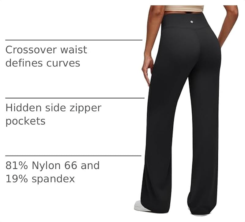 G4Free Women's High Waist Wide Leg Yoga Pants Black Medium - Cross Waist Casual Trousers with Zipper Pockets, 29/31/33 Inches
