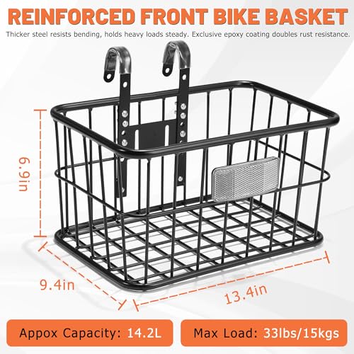 CDYWD Front Bike Basket with Removable Liner Bag, Heavy-Duty Front Cargo Basket