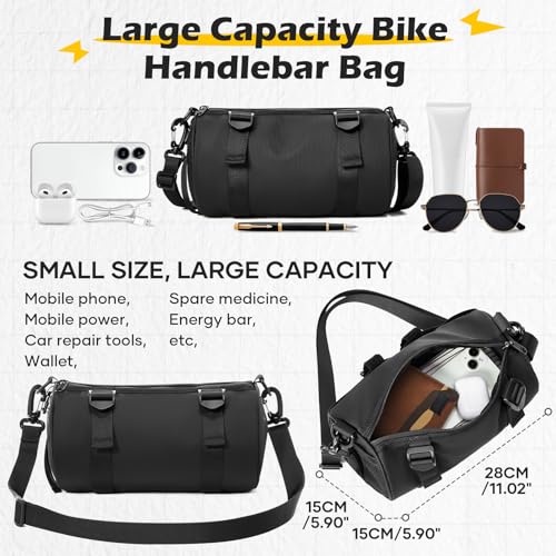 SEAFEW 6L Large Black Bike Handlebar Bag Waterproof Rain Cover for Cycling