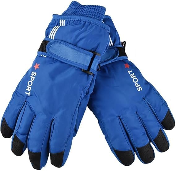 Kids' Winter Snowboard Mittens - Windproof & Water-Repellent - Blue Star