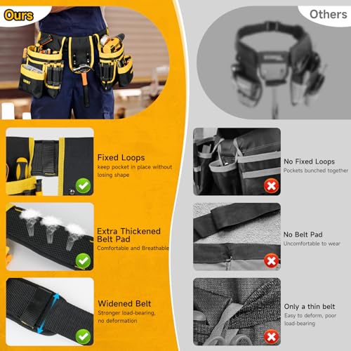 Tool Belt,Magnetic Tool Pouch,27-Pockets Heavy Duty Padded Tool Belts for Men,Detachable & Adjustable Tool Pouch Bag for Electrician,Carpenter,Construction,Work Apron,Utility Belt,Black,Yellow