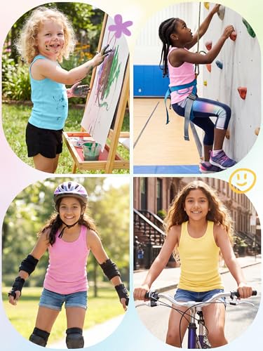 5 Pack Girls Racerback Tank Tops Cotton Sleeveless Undershirts 2T-16Y - Includes Lavender, Sky Blue, Pink, Light Pink, Yellow