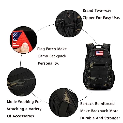 Outdoor Plus Black Camo 40L Tactical Boys School Backpack with USB Port