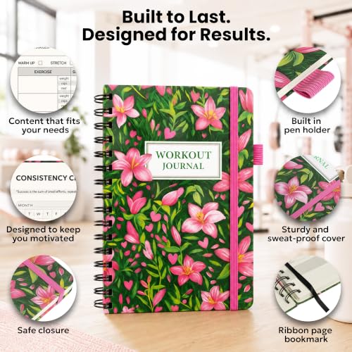 Prazoli 7-in-1 Workout Journal for Women - Garden Edition, Fitness & Progress Tracker