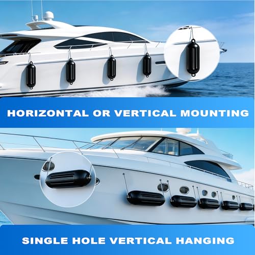 SOTISI 4-Pack Inflatable Boat Fenders 4.5–8.5 in Ribbed, Twin-Eye with 4 Ropes & Pump