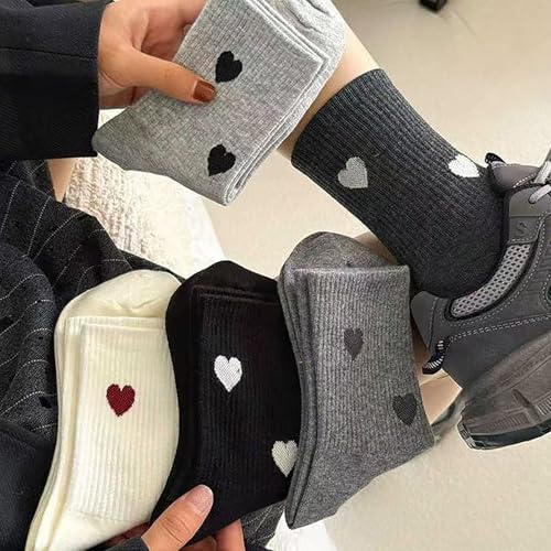 Women's Soft Cotton Heart Crew Socks - 5 Pairs