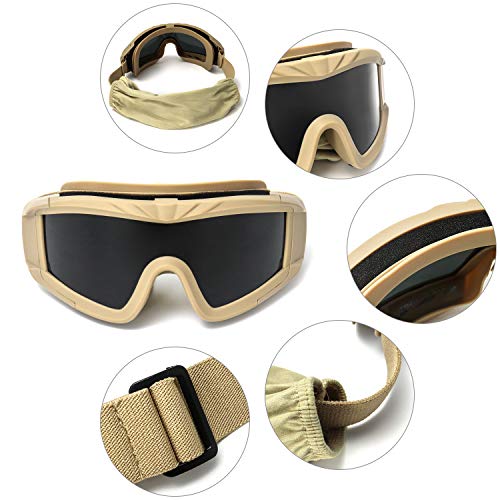 QWORK Tactical Airsoft Goggles with Interchangeable Lenses UV Protection Anti-Fog Eye Gear