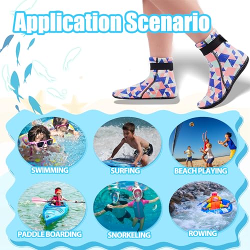 Kids Water Socks 3mm Neoprene Beach Dive & Swim Shoes Pink Plaid 9-10 - Anti Slip