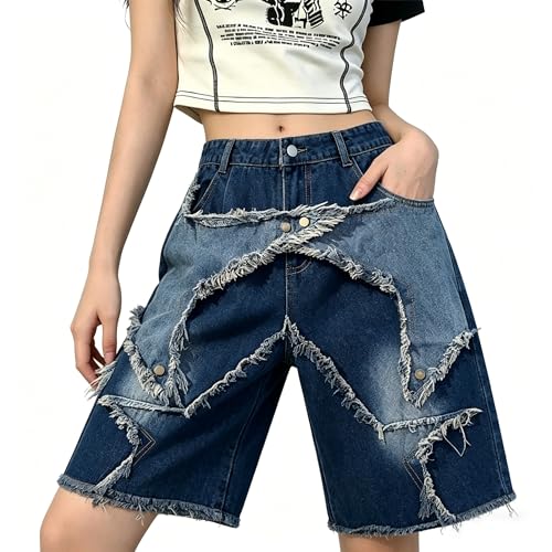 High Waist Women's Y2K Denim Shorts - Multi-Pocket, X-Large Blue