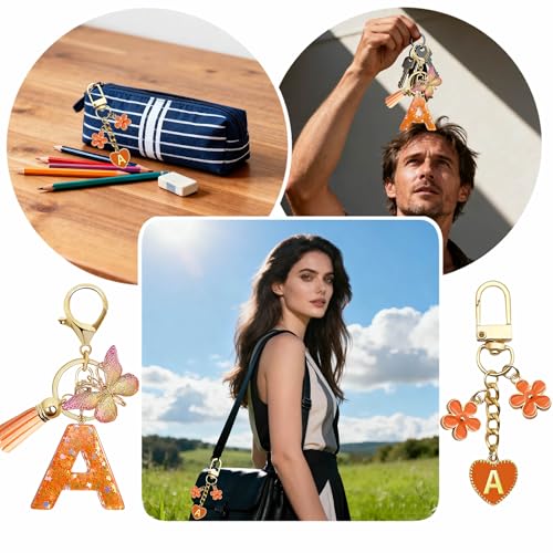 5-Piece Water Bottle Accessory Set - Pearl Strap & Letter Charm - Orange / W