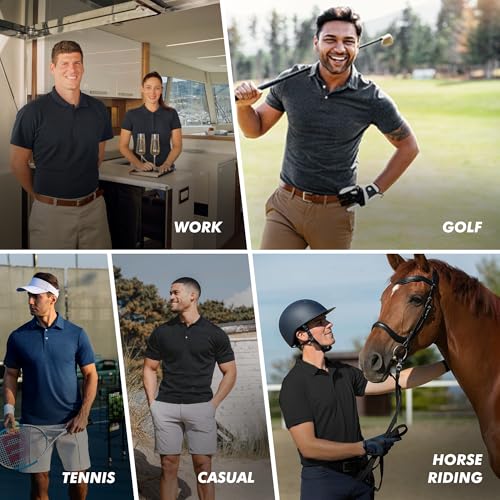 BOOJO Men’s 5 Pack Polo Shirts - Quick Dry Golf & Athletic Short Sleeve, Varieties Large