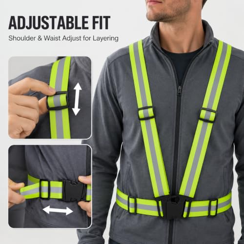 High Visibility Reflective Harness Vest - Green, Adjustable Fit