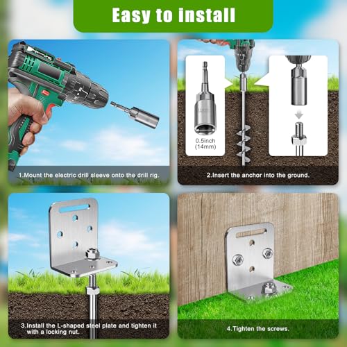 Ground Anchors 4-Pack 18 Inch Screws with L Bracket for Trampolines, Sheds, Tents