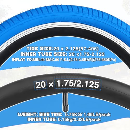 WEEROCK 20 Inch Bicycle Tires & Inner Tubes Blue 2 Pack for MTB BMX