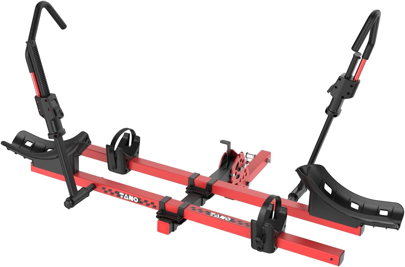 TANX Bike Rack for E-Bikes | Smart Tilting Platform for 2 Bikes | 200 lbs Capacity, Fits 2-Inch Receiver, Red