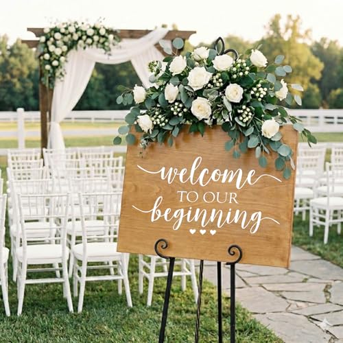 20x11 Inch Wedding Welcome Sign Decal – 'Welcome to Our Beginning' Couples Reception Home Sticker, White