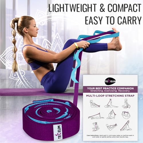 Stretching Strap with 10 Loops for Physical Therapy - Purple Blue