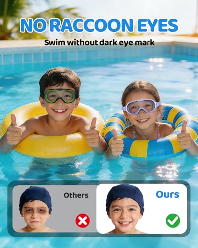 Swim Goggles for Kids 6-14 - Anti-Fog Anti-UV Wide View - 2 Pack - Black Green & White Purple