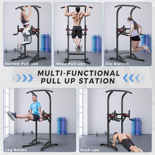 Multi-Function Pull Up Dip Bar Station - Black for Home Gym
