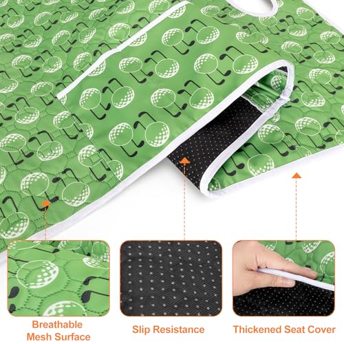 Golf Cart Seat Covers with 4 Front Pockets & Nonskid Bottom - Green Golf Ball