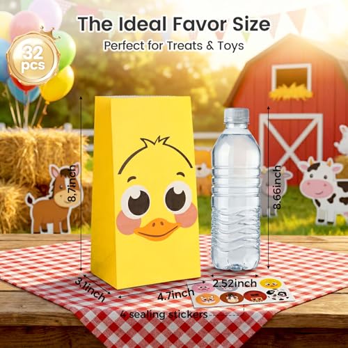 Farm Animal Party Favor Bags with Stickers - 32 Pack