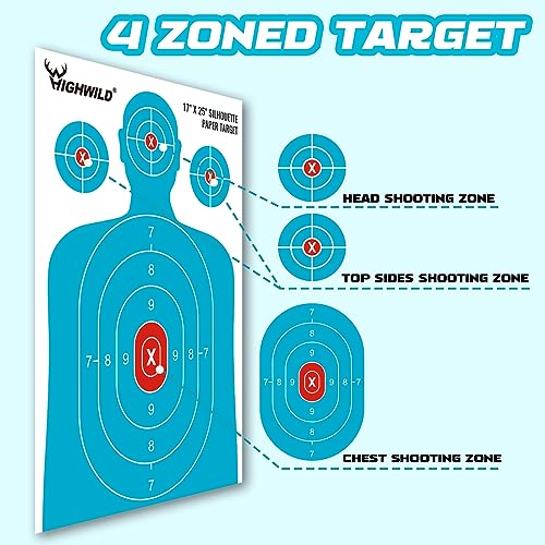 Shooting Range Silhouette Paper Targets - 17x25 Inch, 25 Pack - White & Light Blue