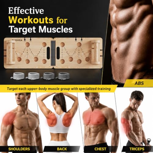 Adjustable Wooden Push Up Board with Resistance Bands - 350lbs Capacity