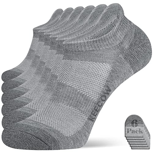 KEECOW No Show Ankle Cushioned Socks for Men & Women - Large Grey 6 Pairs