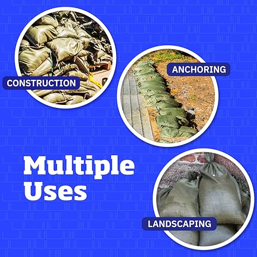 DURASACK Heavy Duty Sand Bags with Tie Strings Empty Woven Polypropylene Sand-Bags for Flood Control with 1600 Hours of UV Protection, 50 lbs Capacity, 14x26 inches, Green, Pack of 50