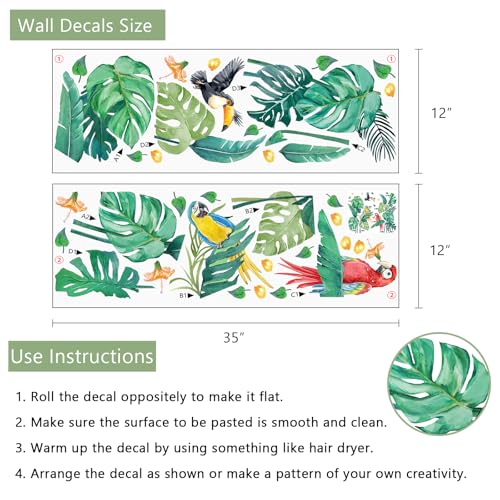 Yovkky Tropical Plant Birds Wall Decals Stickers,Hawaii Palm Leaves Monstera Parrot Toucan Toddlers Baby Nursery Decor,Aloha Greenery Hibiscus Flower Home Decorations Kids Bedroom Playroom Art