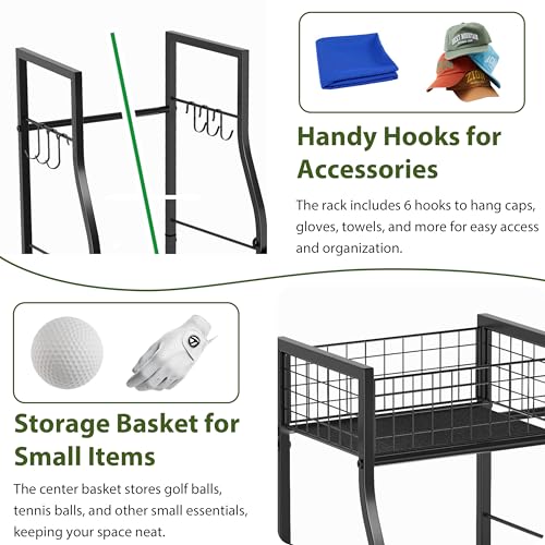 Golf Bag Storage Organizer - Holds 2 Golf Bags & Accessories