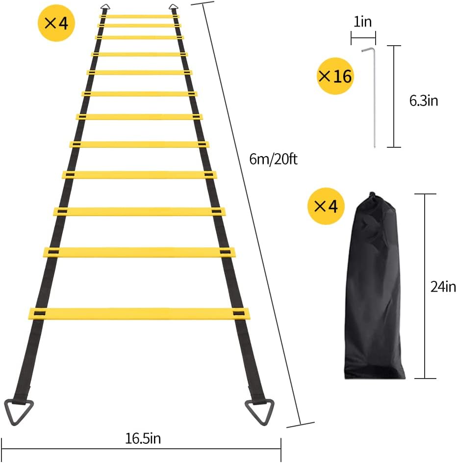 Skiennix Agility Ladder Set - 12 Rungs with Steel Stakes & Carry Bag for Speed Training | Soccer Fitness