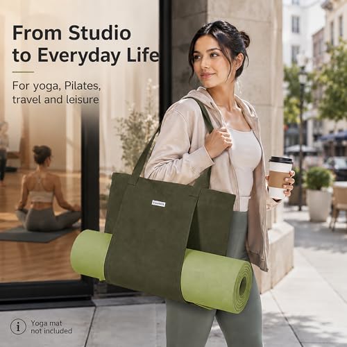 Yoga Mat Bag - Green Cotton Canvas Tote with Pockets