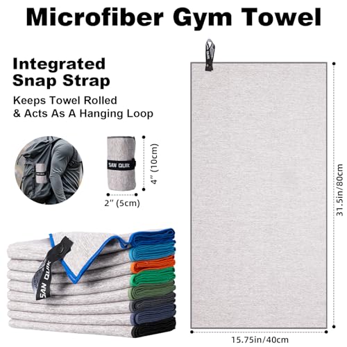 SAN QUIK Forest Color Microfiber Gym Towels 8 Pack Quick Dry Sweat Absorbing Sports Towels