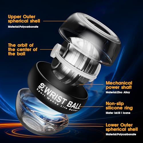 Gyroscopic Wrist Ball Exerciser - Auto-Start Forearm Trainer - Black