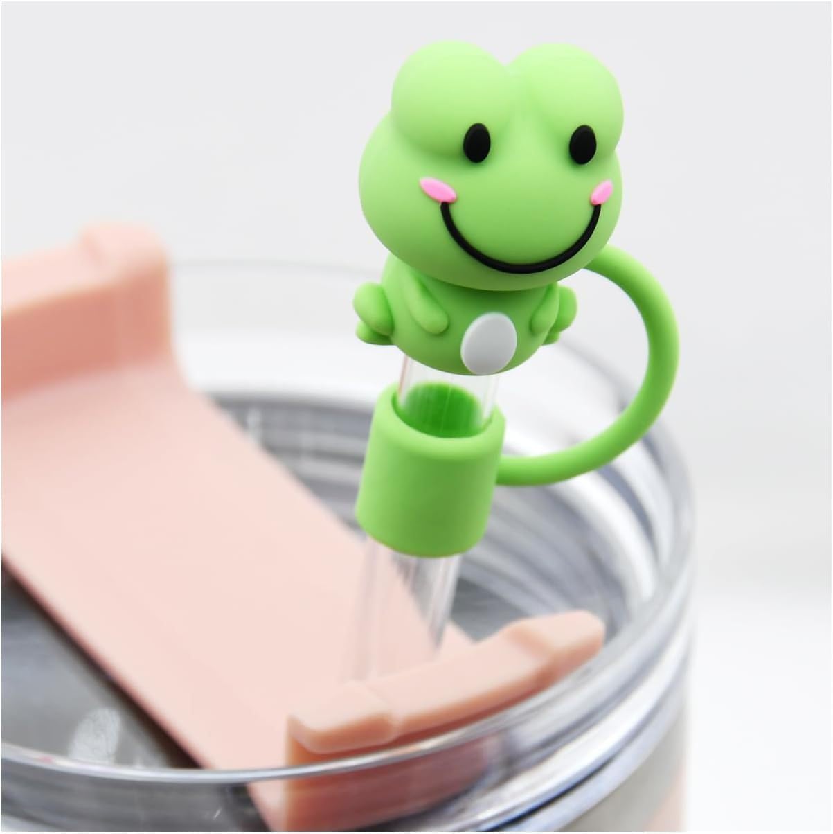 2Pcs Green Frog Straw Cover for Stanley Cup, Silicone Covers Compatible for Stanley Mug, Toppers for Stanley 30oz/40oz Tumblers, Reusable Drinking Straws, 10 mm (JLY066)