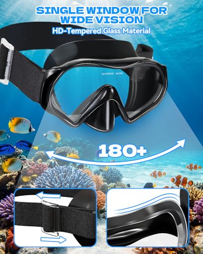 Diving Mask for Adults & Youth - Anti-Fog Snorkel Goggles, 1-Pack Black