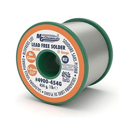 MG Chemicals - 4900-227G SAC305, 96.3% Tin, 0.7% Copper, 3% Silver, No Clean Lead Free Solder, 0.032" Diameter, 1/2 lbs Spool